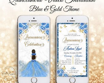 Quinceanera Invitation Blue and Gold, quinceanera invite, digital Invitation, xv invitations, quince invites, princess invitation