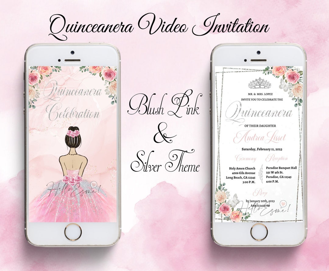 Animated Invitation Quinceanera Invitation Blush Pink and Silver