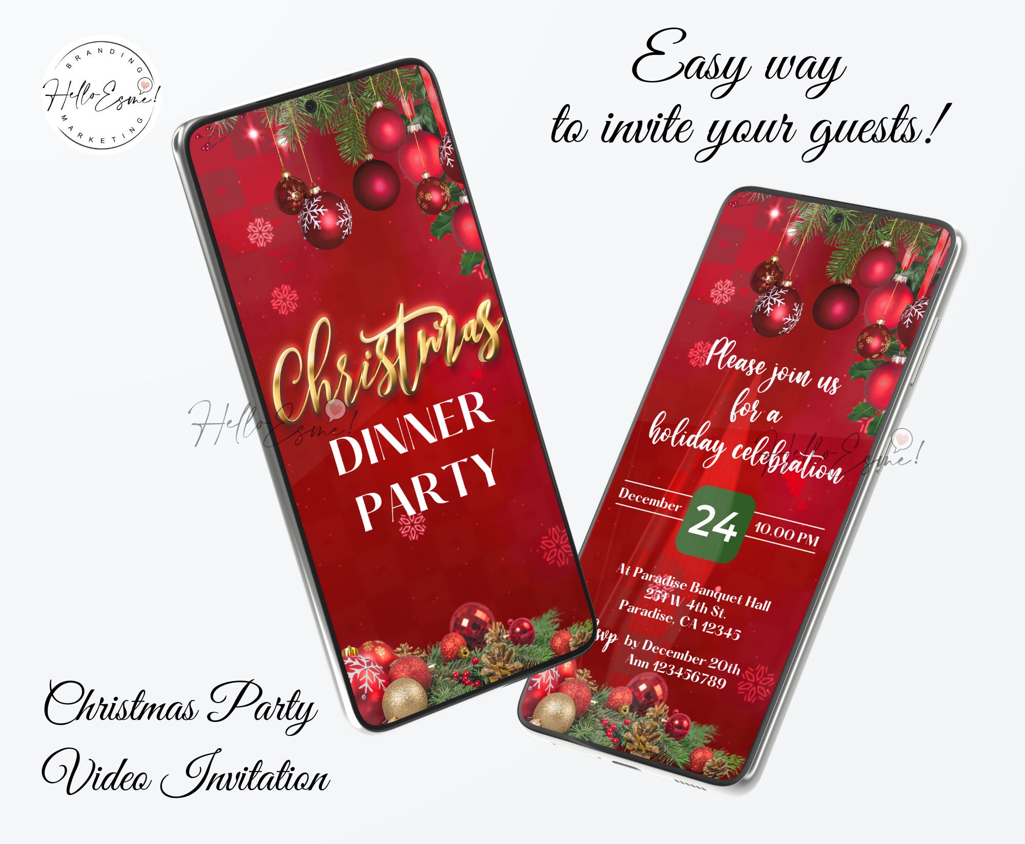 Company Christmas Party Invitation, Holiday Party Invitation, Red Green ...