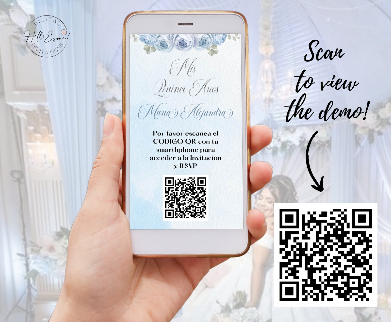 Light Blue and Silver Quinceanera Invitation site, Rsvp site