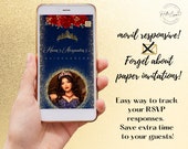 Quinceanera Invitation Qr Code Rsvp Navy Blue, Gold, red roses, invitation quinceanera, Digital Invitation Website, Mis Quince Invites