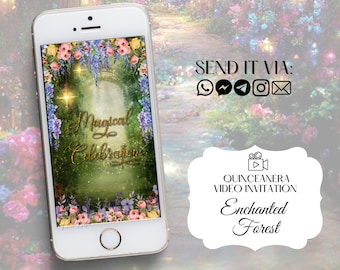 Quinceanera Invitation Enchanted Forest, birthday Invitation, magical video evite (Digital download)