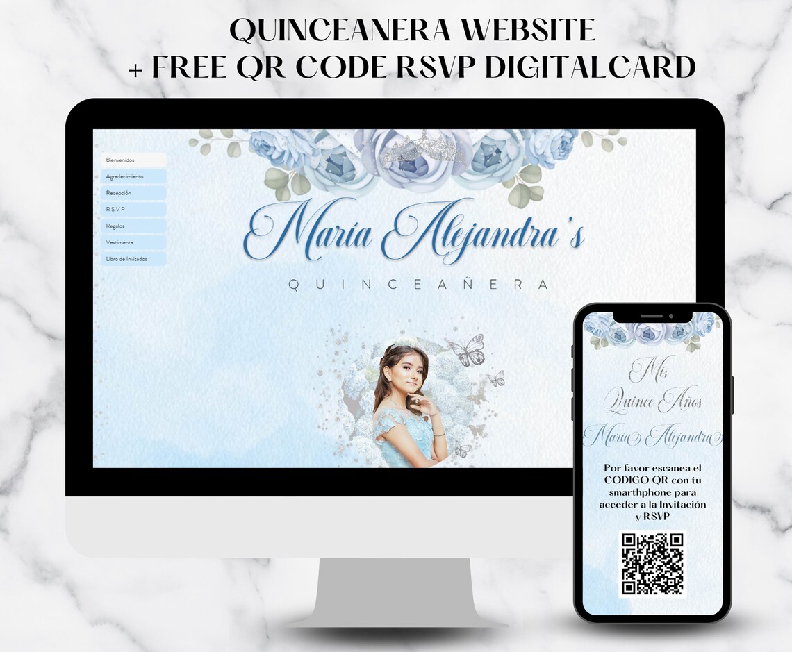 Light Blue and Silver Quinceanera Invitation Website, Rsvp Website