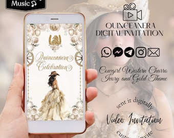 Cowgirl Quince Invite ivory and gold, 16th birthday, western party, cowgirl theme, mis quince charro theme, cowgirl party, cowgirl boots