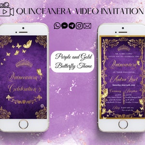 Quinceanera Digital Invitation Purple and Gold, Butterfly invitation, Animated Invitation, Purple Sweet 16 Invitation, quince invites.