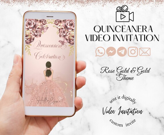 Rose Gold invite, quince invite, Sweet 16 Invitation, rose gold dress, digital invitation, xv invitations, sweet sixteen, gold tiara