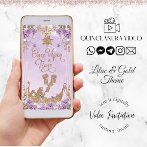 Rapunzel Quinceanera Einladung, Sweet 16, Flieder & Gold, Tangle Princess Invite, spanisch, Einladungsvideo, animierte Einladung, digital