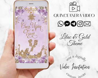 Rapunzel Videoeinladung, Quinceañoa Sweet 16, Fliedergold, verhedderte Einladung, Spanisch, digitale Einladung, animierte Einladung einladen