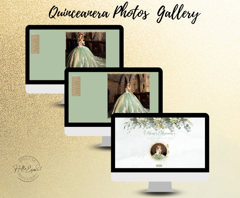 Sage Green Quinceanera Invitation, Online Rsvp site, Digital