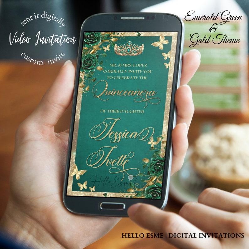 Sweet 16 Invitation Emerald Green, Quinceanera Invites, Animated
