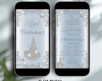 Cinderella Quinceanera Sweet 16 Video Invitation: Dusty Blue & Silver (Digital)