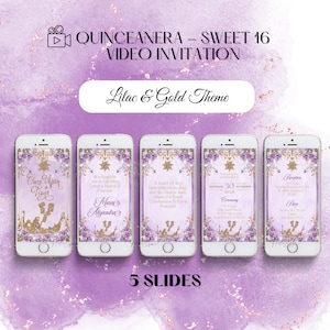 Uitnodiging quinceanera Rapunzel, Sweet 16-uitnodiging, bloemen lila en goud, verwarde prinsesuitnodiging, Spaans, digitale video-uitnodiging