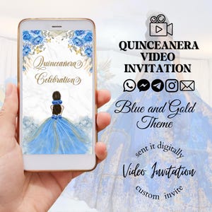Blue and Gold Quinceanera Invitation, quinceanera video invitation, Animated Invitation, xv invitations, quince invites, digital invitation