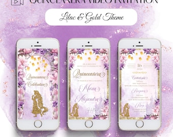 Rapunzel Quinceanera Video Einladung: Lilac & Gold Princess Invite