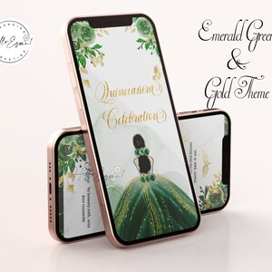 Digital Quinceanera Invitation Emerald Green and Gold, Quinceanera Video Invitation, Mis Quince, animated invitation, xv Invitations. image 9