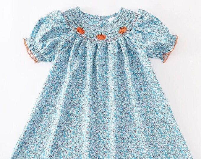 Smocked Blue Floral Pumpkin Halloween Dress - Etsy