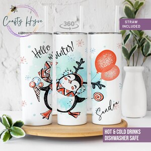 Penguin Snow Tumbler Personalized - Penguin Tumbler Gifts - Penguin Christmas Tumbler With Straw - Winter Penguin Cup - Gnome Tumbler Cup