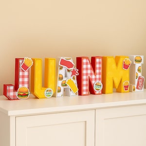 Custom 3D Burger Letters & Numbers, Personalized Fast Food Party Decor, Birthday Centerpiece, Name Sign, Kids Burger Party Decorations