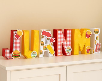Custom 3D Burger Letters & Numbers, Personalized Fast Food Party Decor, Birthday Centerpiece, Name Sign, Kids Burger Party Decorations
