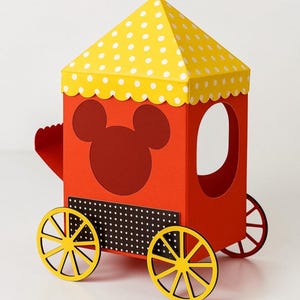 Op Mickey Mouse geïnspireerd Popcorn Cart Bedankdoosje Rood Geel Verjaardagstraktatiehouder Carnaval Feestdecor Kids Snack Tafel Middelpunt