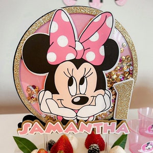 Minnie Cake Topper, Minnie Party Decorations, Minnie Mouse Birthday, Minnie Personalized Shaker Cake Topper, Minnie Theme Birthday
