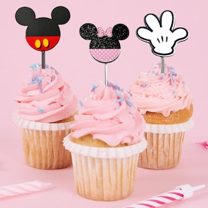 Mickey & Minnie Cupcake Toppers | Mickey Mouse Birthday Picks | Minnie Party Decorations | Cupcake Party Favors