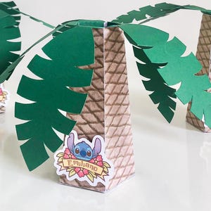 Stitch Palm Tree-presentförpackningar - Personliga blå Alien-festgåvor - Set med 6 eller 12 tropiska födelsedagsdekorationer i kartong