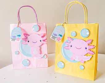 Axolotl Party Favor Bags, Axolotl Birthday Party Supplies, Axolotl Party Decor, Goodie Bags,  Axolotl Favor Bags with Thank You Tag