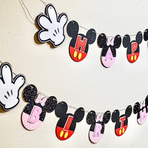 Mickey und Minnie Geburtstagsbanner, Mickey und Minnie Party Dekorationen, Benutzerdefinierte Mickey Banner, Mickey und Minnie alles Gute zum Geburtstag Banner