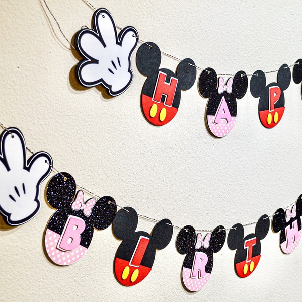 Mickey and Minnie Birthday Banner, Mickey and Minnie Party Decorations, Custom Mickey Banner, Mickey and Minnie Happy Birthday Banner