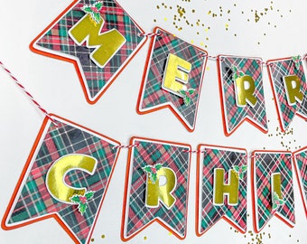 Gepersonaliseerde kerstbanner: Merry Xmas-slinger, aangepaste kerstversiering, bord kerstfeest, handgemaakte slinger