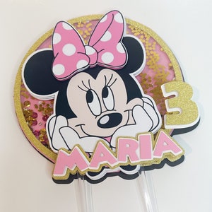 Minnie Mouse Cake Shaker Topper | Custom Name & Age | Pink, Gold or Red | Personalized Birthday Party Decor | Minnie Mouse Theme