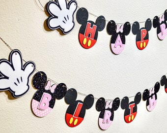 Mickey and Minnie Birthday Banner, Mickey and Minnie Party Decorations, Custom Mickey Banner, Mickey and Minnie Happy Birthday Banner