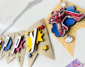 Striscione di buon compleanno a tema fumetti, decorazioni per feste di supereroi