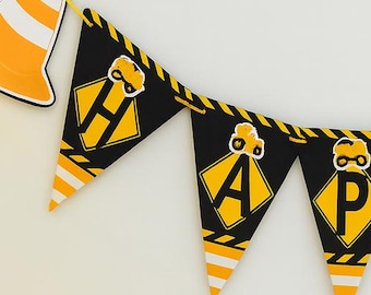 Banner de feliz cumpleaños de construcción Tema de excavadora de camión personalizado Estoy cavando Siendo uno dos tres