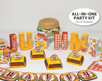 Fast Food Birthday Party Decorations Custom Burger Boxes Happy Meal Style Favor Boxes Banner and 3D Name Letter