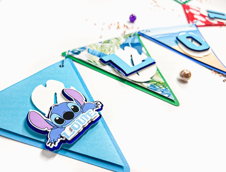 blue tropical stitch happy birthday banner