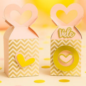 Pink Gold Heart Favor Box: Personalized Cardstock Party Favor for Bridal Shower or Birthday