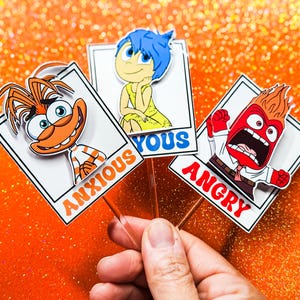 Inside Out Cupcake Toppers for Birthday Party | Inside Out 2 Party Decor - Disney Inside Out Feelings - Joy, Sadness, Anger Toppers