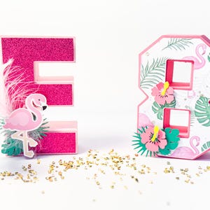 Letra o número 3D de flamenco: suministros personalizados para fiestas tropicales, cumpleaños con temática de flamenco, decoraciones personalizadas para fiestas con flamenco