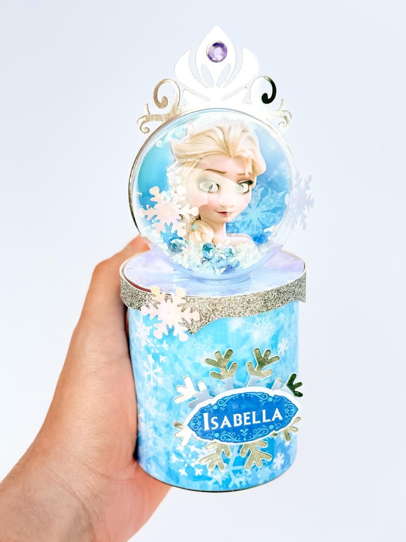 Frozen Party Favor Elsa And Anna Pringles Snack Cans Personalized Winter Theme (1.3oz, Handmade Sparkling Cardstock, Custom Child Name) image 7
