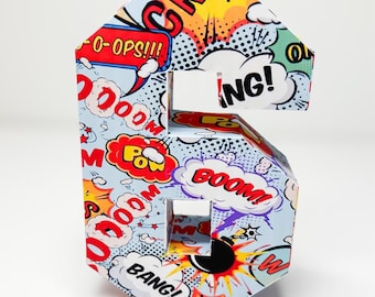 Stripboek superheld 3D-letter aangepaste naam popart collage - Avengers thema kinderkamer feestdecoratie lichtgewicht papier