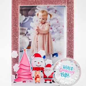 Christmas Picture Frame Photo Gifts Pink Christmas 5x7 Frame Christmas Frame Holiday Picture Frame Christmas Decor Snow Globe