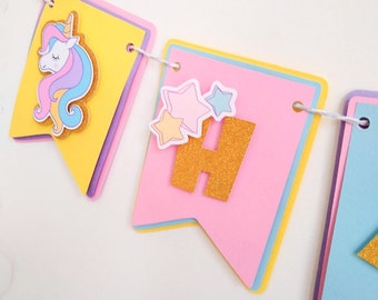 Banner de feliz cumpleaños de unicornio, decoraciones para fiestas de unicornio, cumpleaños de unicornio arcoíris, fiesta temática de unicornio, banner de unicornio, fiesta de unicornio