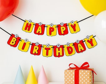 Guirnalda para fiesta de fútbol infantil - Banderines personalizados de feliz cumpleaños - Decoración de cartulina de calidad con detalles de balón de fútbol, fácil de colgar