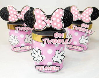 Recuerdos de fiesta de Minnie Mouse, decoración para fiesta de Oh Twodles, cumpleaños de Oh Twodles, fiesta de cumpleaños de niña, lata de papas fritas Oh Twodles, segundo cumpleaños