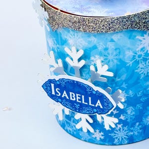Frozen Party Favor Elsa And Anna Pringles Snack Cans Personalized Winter Theme (1.3oz, Handmade Sparkling Cardstock, Custom Child Name) image 9