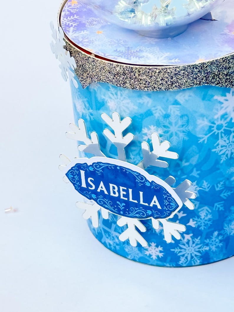 Frozen Party Favor Elsa And Anna Pringles Snack Cans Personalized Winter Theme (1.3oz, Handmade Sparkling Cardstock, Custom Child Name) image 9