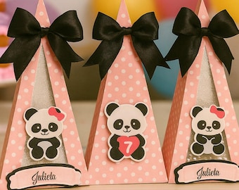 Panda Party Favor Boxes, Personalized Pink Panda Birthday Decorations, Baby Shower Candy Box, Girl Party Supplies