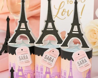 Paris Brautparty Gefälligkeiten Eiffelturm Snack Tubes Französische schicke rosa und schwarze Junggesellinnenabschiedsdekorationen